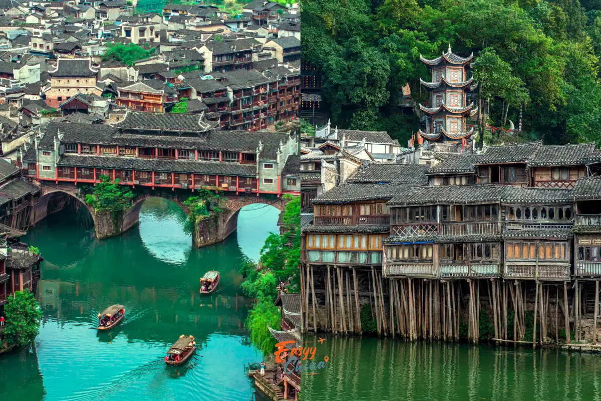 Sông Đà Giang và nhà sàn Điếu Cước Lâu du lịch Phượng Hoàng Cổ Trấn